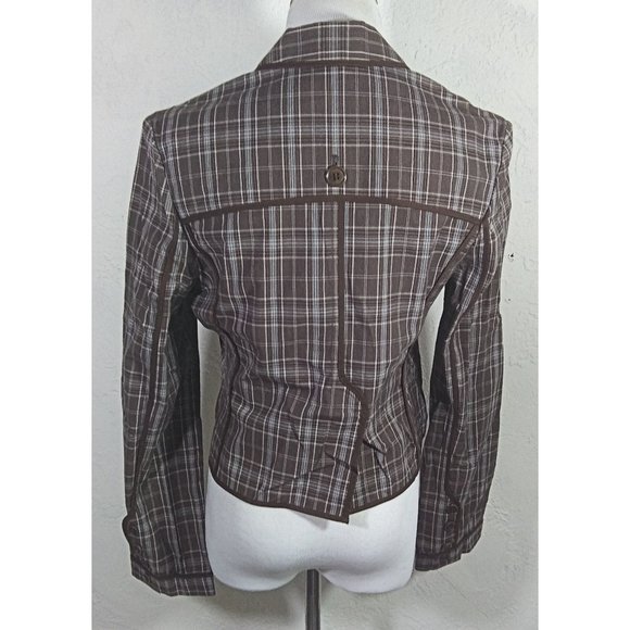 BCBG Max Azria Blazer Medium Plaid Button Down Jennifer Cropped Jacket - Picture 3 of 5